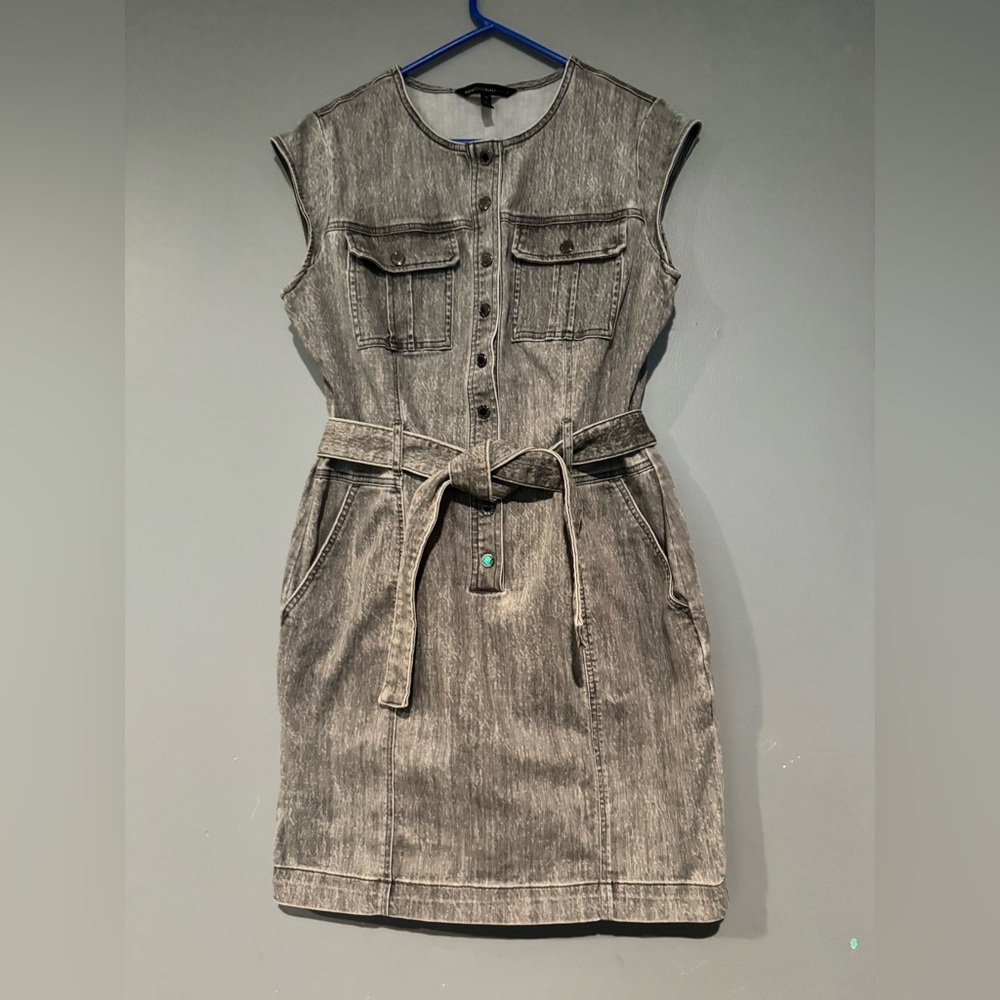 White House Black Market Gray Ruffled Sheath Dress - Picture 2 of 7